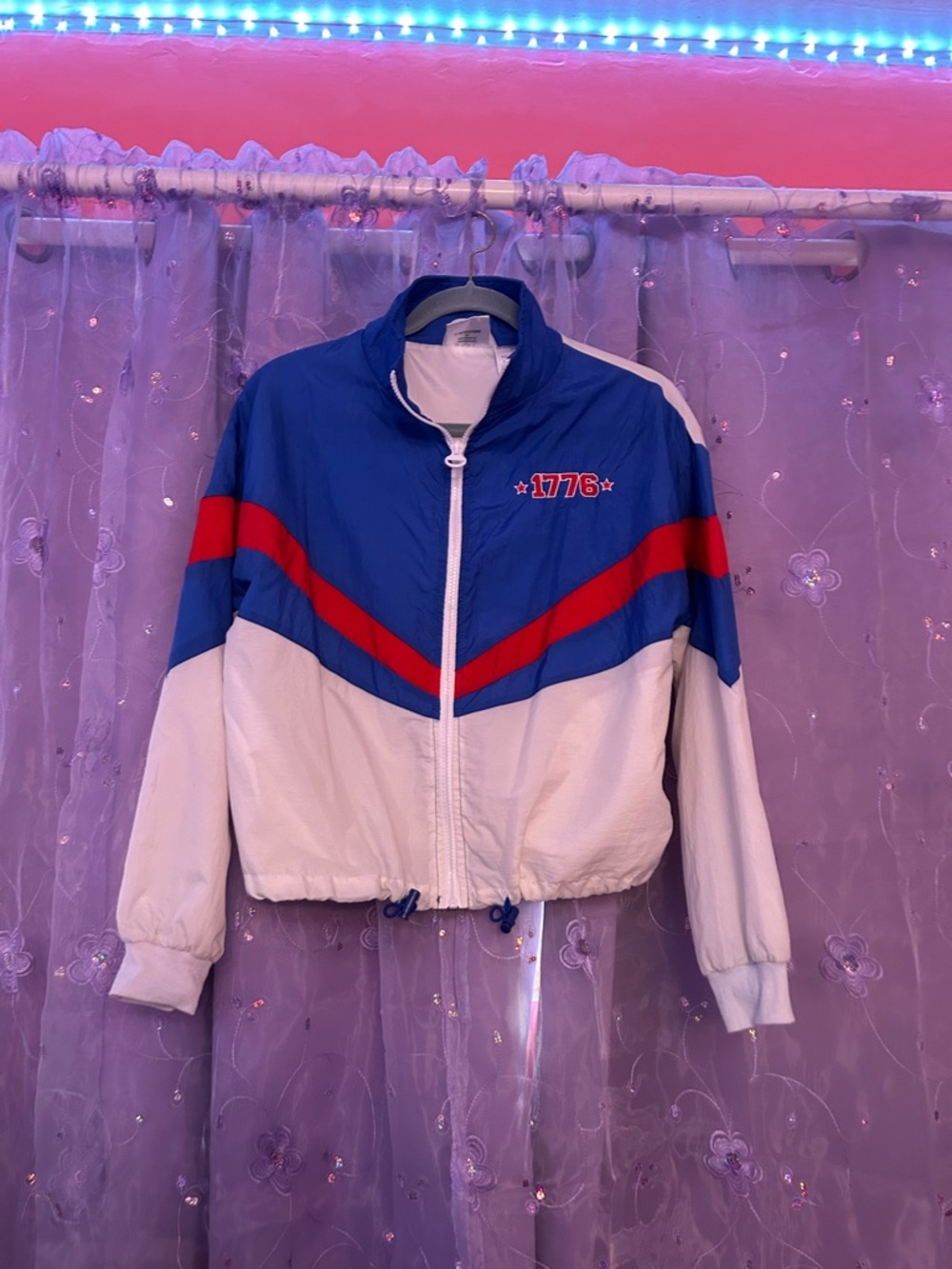 Women's Colorblock Bomber Jacket - Blue/White/Red